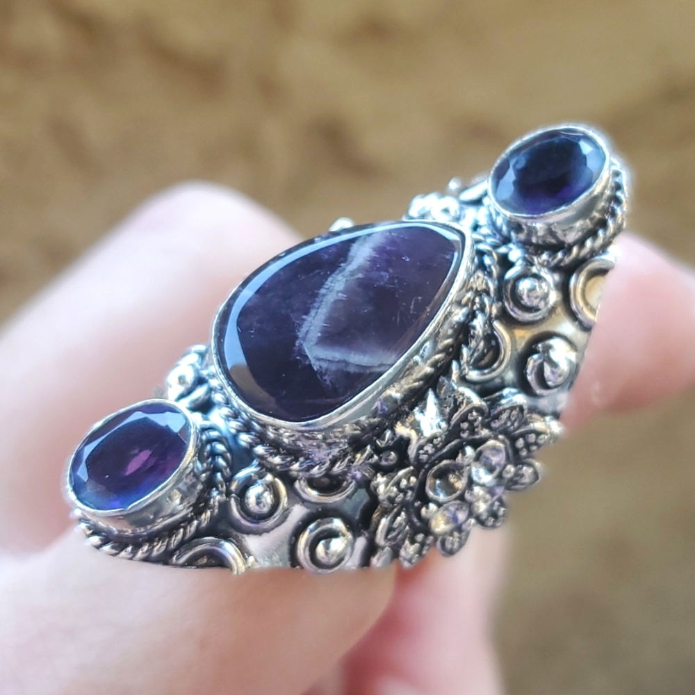 New Chevron Amethyst 925 Silver Statement Ring.